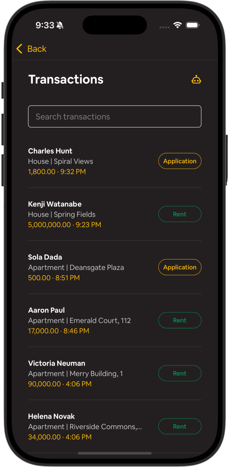 Estate Manager - Transaction History