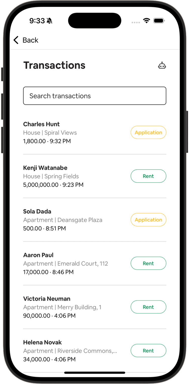 Estate Manager - Transaction History